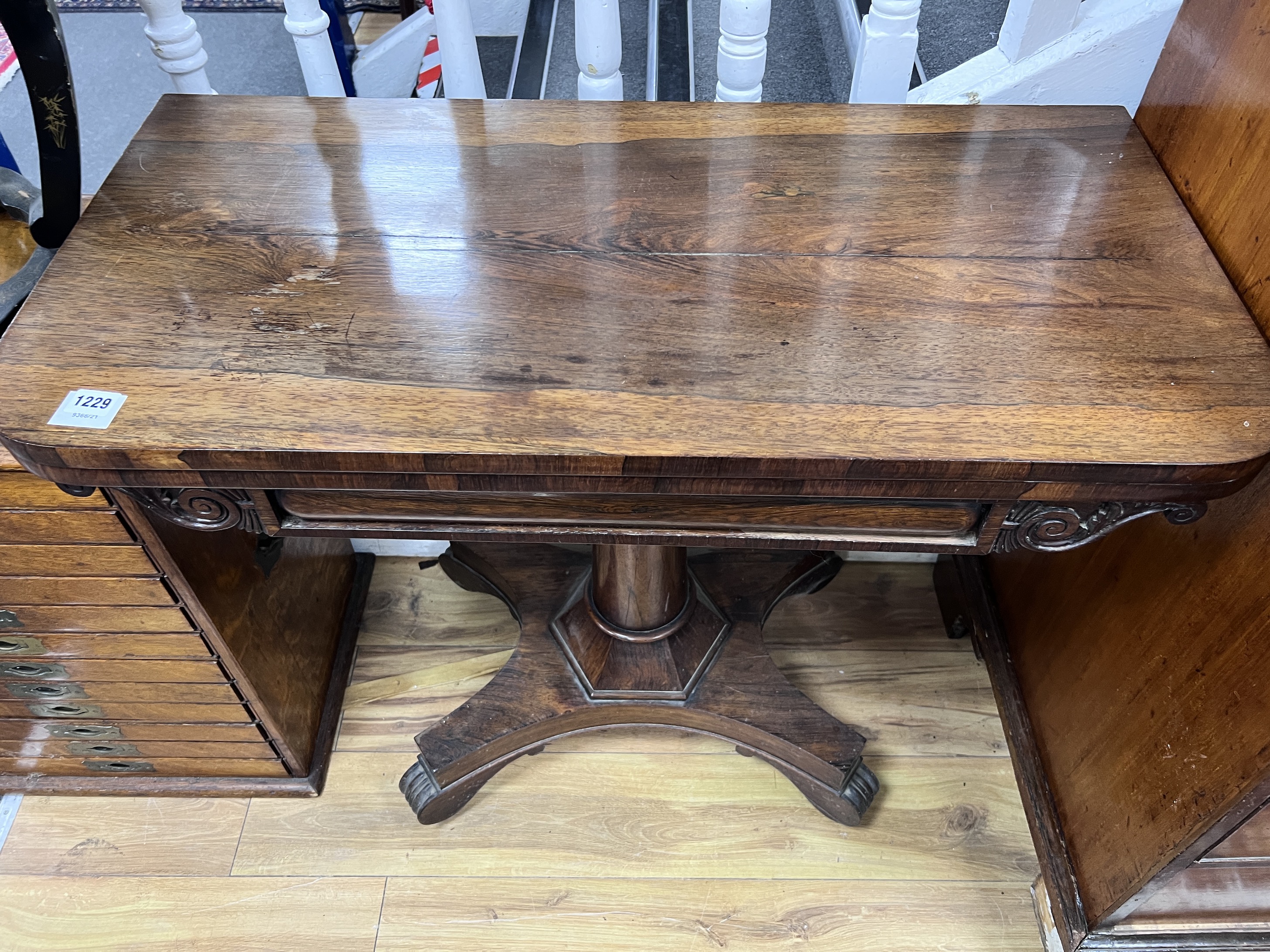 A Regency rosewood tea table, width 92cm